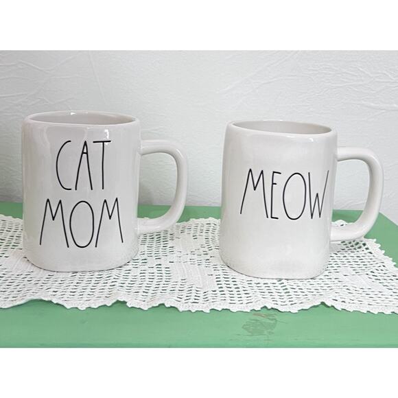 Rae Dunn Coffee Cups Cat Mom Meow Mugs Set of 2 Cat Lover Kitten Kitties Tea - Picture 4 of 8